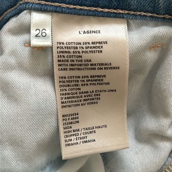 L’Agence Light Wash Denim Cropped Jeans Fading Whiskering Raw Hem 26 - Picture 7 of 9
